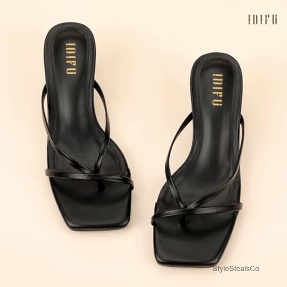 Strappy Square Toe Kitten Heel Sandals Slip On Wedding Party Dress Shoes - Picture 5 of 6